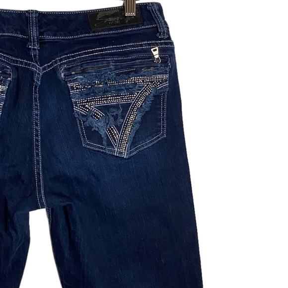 Seven7 Slim Straight Mid Rise Jeans Embellished Pockets Hemmed Short Leg 32 - Picture 11 of 15